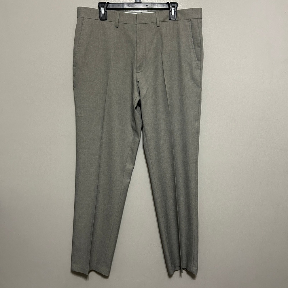 Kenneth Cole Reaction Dress Pants Mens 36x32 Grey Flat Front Straight Leg Casual